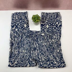 Hester Orchard Navy Blue Cream Bohemian Boho Pants Lightweight Women Medium